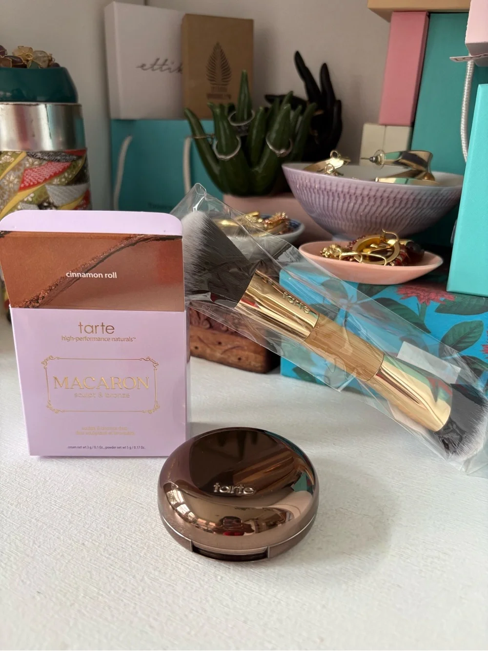 tarte macaron sculpt & bronze duo + brush - 2-in-1 cream + baked powder bronzer